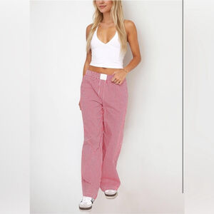 NEW Elastic Striped Y2K Wide Leg Low Waist Lounge Pants Pockets M